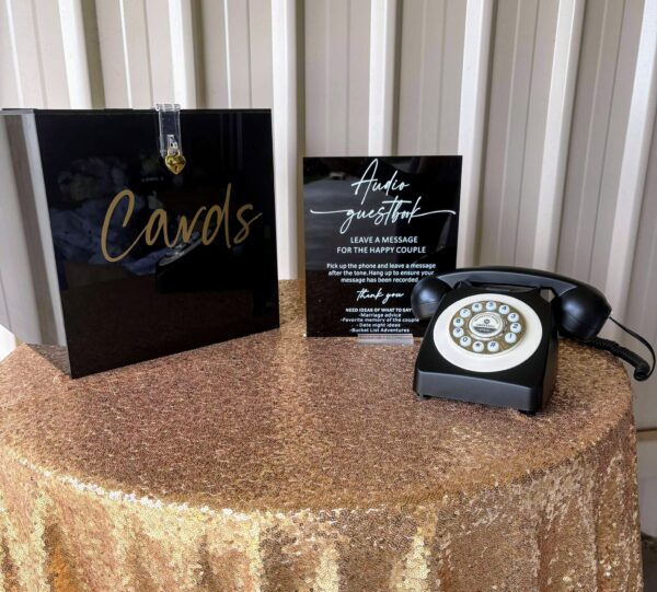 Black guest audio phone with sign