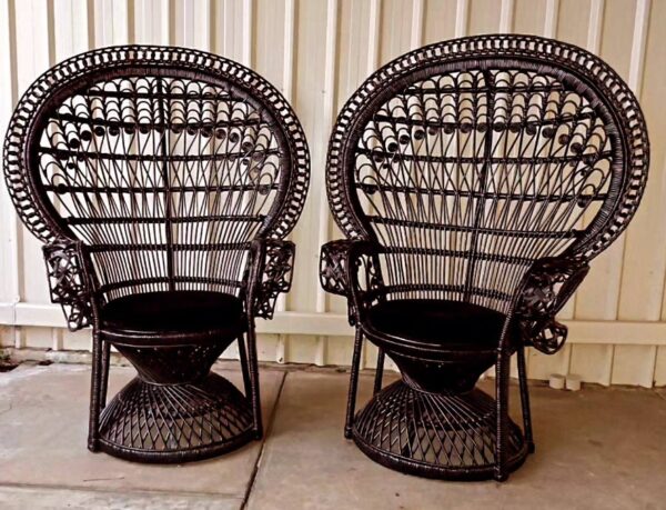 Black gloss peacock chairs with black velvet cushions