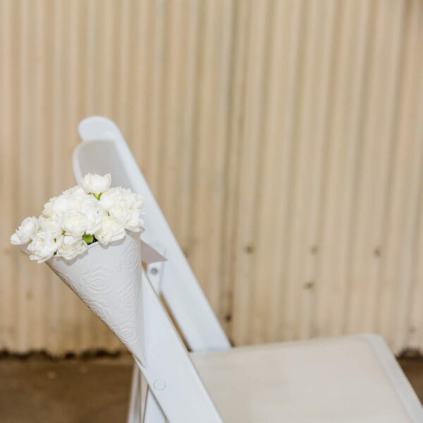 White metal chair floral holder