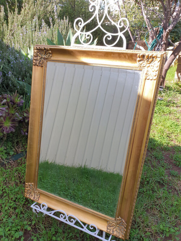 Large gold frame mirror on easel