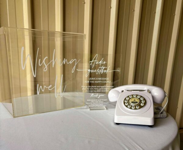 White guest audio phone with sign