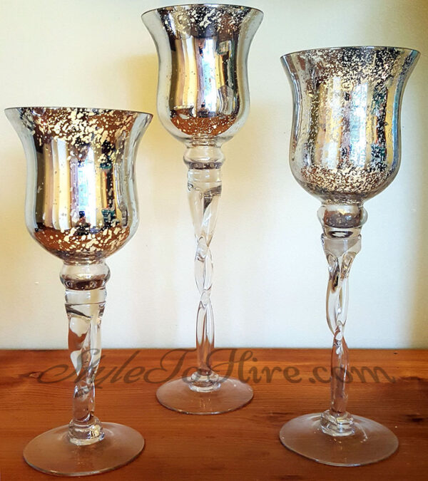 Silver mercury trio candle holders