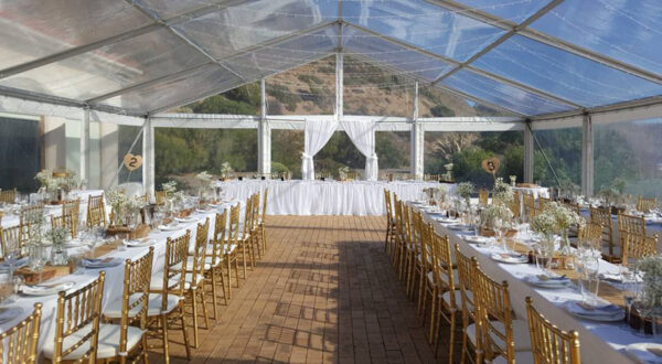 Drapery arch behind bridal table