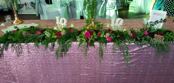 Blush pink sequin tablecloth