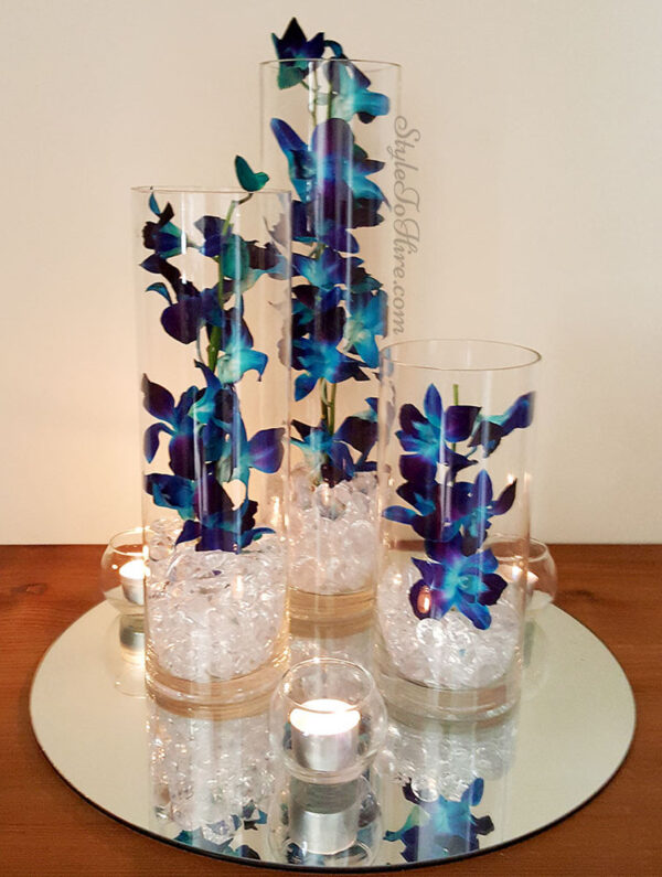 Trio of cylinder vases with Orchids