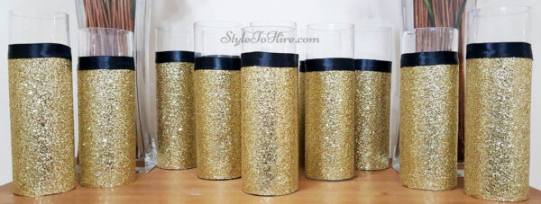 Gold glitter cylinder vases